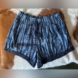 Blue Smocked Waist Tie-Dye Shorts with Fringe Hen, XL (15-17)
